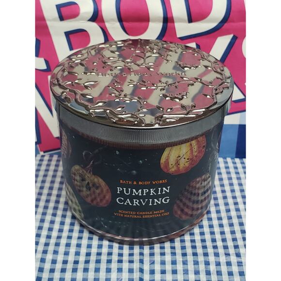 BBW Pumpkin Carving Large 3 Wick Candle Halloween Home Fragrance Decor - Picture 1 of 2